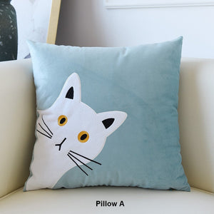 Modern Sofa Decorative Pillows, Lovely Cat Pillow Covers for Kid's Room, Cat Decorative Throw Pillows for Couch, Modern Decorative Throw Pillows-Grace Painting Crafts