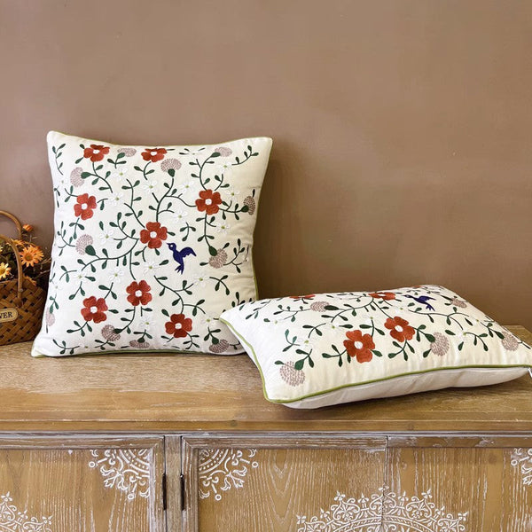 Bird Spring Flower Decorative Throw Pillows, Farmhouse Sofa Decorative Pillows, Embroider Flower Cotton Pillow Covers, Flower Decorative Throw Pillows for Couch-Grace Painting Crafts