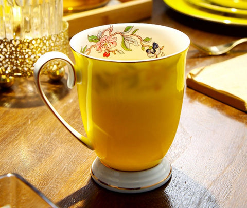Creative Yellow Bone China Porcelain Tea Cup, Elegant Yellow Ceramic Mug, Unique Royal Ceramic Mugs, Beautiful British Tea Cups-Grace Painting Crafts