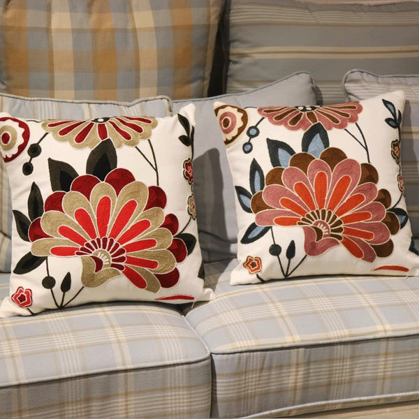 Decorative Pillows for Sofa, Flower Decorative Throw Pillows for Couch, Embroider Flower Cotton Pillow Covers, Farmhouse Decorative Throw Pillows-Grace Painting Crafts