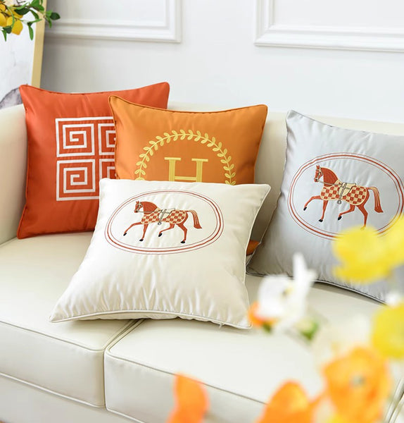 Modern Sofa Decorative Pillows, Embroider Horse Pillow Covers, Modern Decorative Throw Pillows, Horse Decorative Throw Pillows for Couch-Grace Painting Crafts