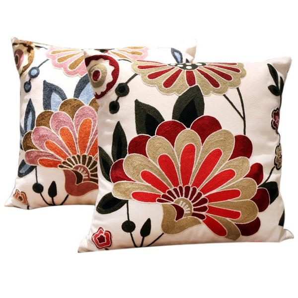 Sofa Decorative Pillows, Embroider Flower Cotton Pillow Covers, Flower Decorative Throw Pillows for Couch, Farmhouse Decorative Throw Pillows-Grace Painting Crafts