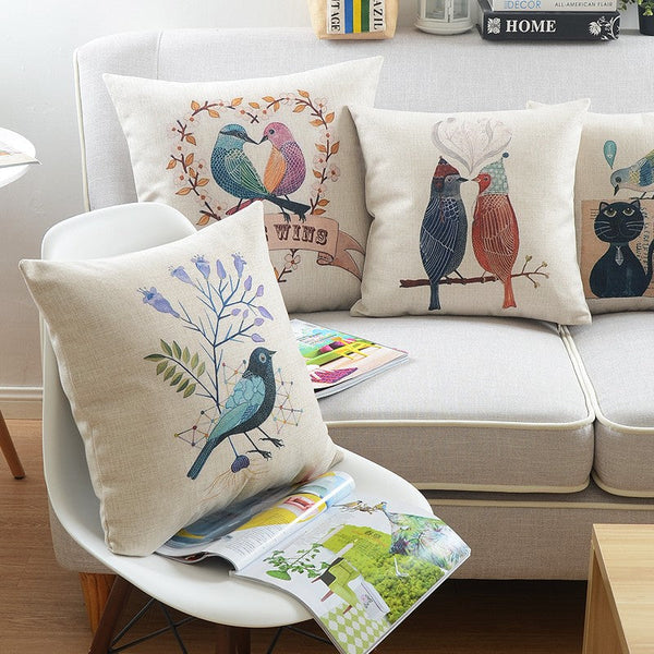 Large Decorative Pillow Covers, Decorative Sofa Pillows for Children's Room, Love Birds Throw Pillows for Couch, Singing Birds Decorative Throw Pillows-Grace Painting Crafts
