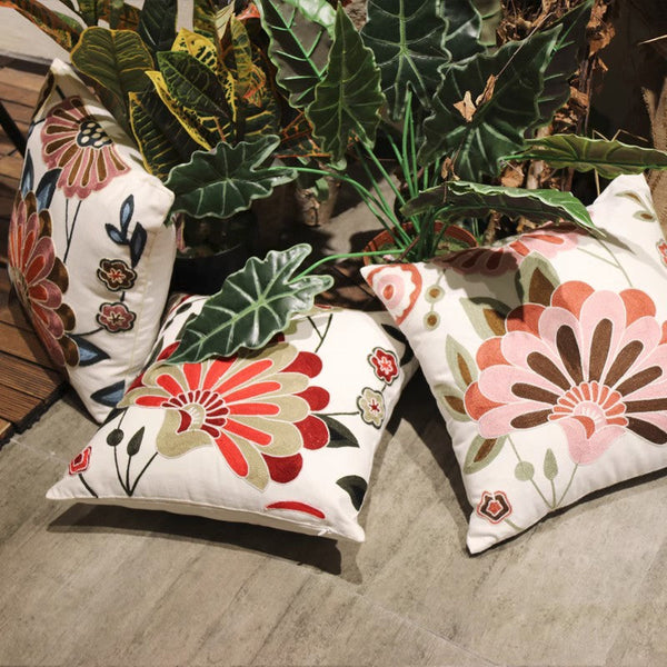Decorative Pillows for Sofa, Flower Decorative Throw Pillows for Couch, Embroider Flower Cotton Pillow Covers, Farmhouse Decorative Throw Pillows-Grace Painting Crafts