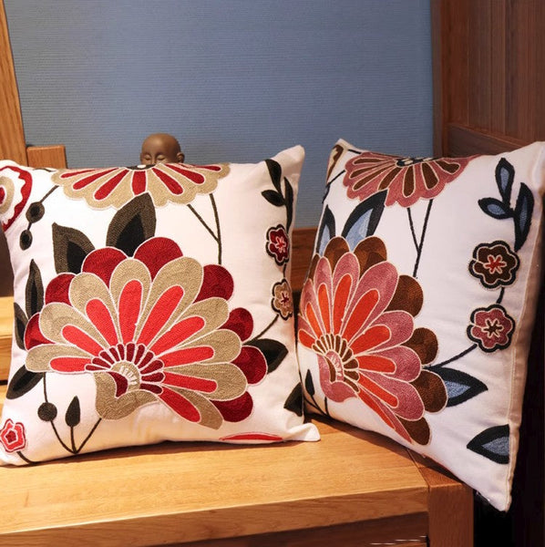 Sofa Decorative Pillows, Embroider Flower Cotton Pillow Covers, Flower Decorative Throw Pillows for Couch, Farmhouse Decorative Throw Pillows-Grace Painting Crafts