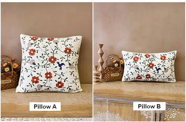 Bird Spring Flower Decorative Throw Pillows, Farmhouse Sofa Decorative Pillows, Embroider Flower Cotton Pillow Covers, Flower Decorative Throw Pillows for Couch-Grace Painting Crafts