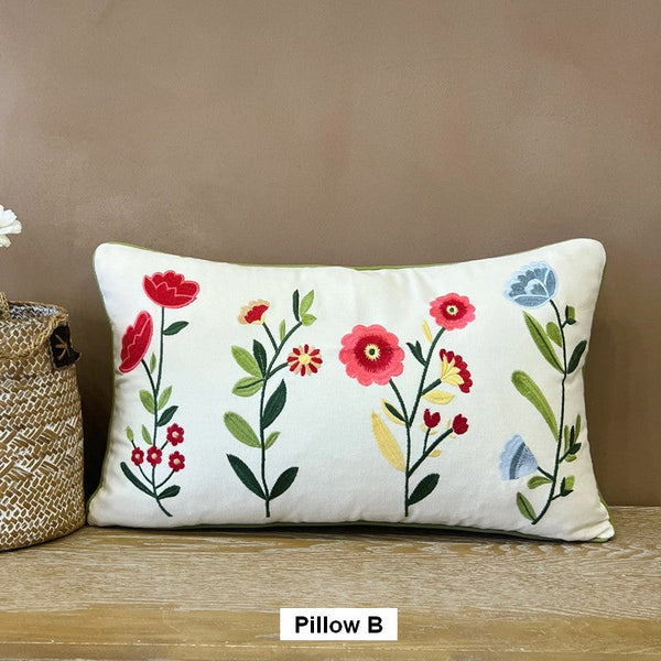 Throw Pillows for Couch, Spring Flower Decorative Throw Pillows, Farmhouse Sofa Decorative Pillows, Embroider Flower Cotton Pillow Covers-Grace Painting Crafts