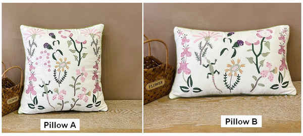 Embroider Flower Cotton Pillow Covers, Spring Flower Decorative Throw Pillows, Farmhouse Sofa Decorative Pillows, Flower Decorative Throw Pillows for Couch-Grace Painting Crafts