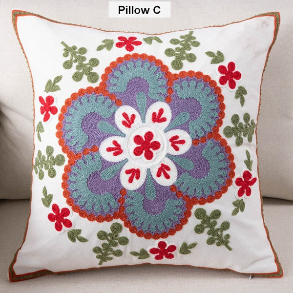 Flower Decorative Pillows for Couch, Sofa Decorative Pillows, Embroider Flower Cotton Pillow Covers, Farmhouse Decorative Throw Pillows-Grace Painting Crafts