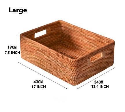 Large Woven Rattan Storage Basket, Rectangular Basket with Handle, Storage Baskets for Living Room-Grace Painting Crafts