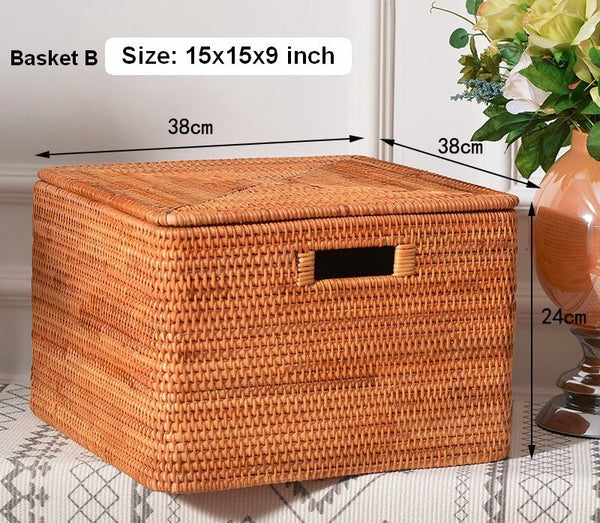 Wicker Storage Baskets for Bathroom, Rattan Rectangular Storage Basket with Lid, Extra Large Storage Baskets for Clothes, Storage Baskets for Bedroom-Grace Painting Crafts