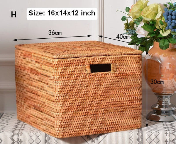 Rectangular Storage Basket with Lid, Rattan Storage Baskets for Clothes, Kitchen Storage Baskets, Oversized Storage Baskets for Living Room-Grace Painting Crafts