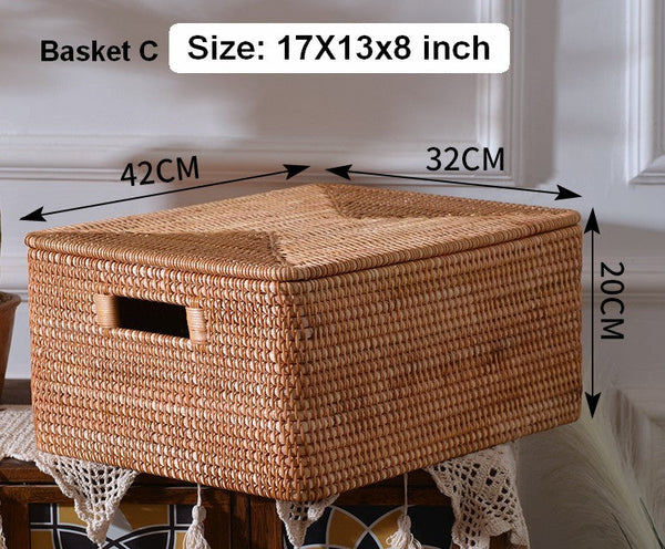 Wicker Storage Baskets for Bathroom, Rattan Rectangular Storage Basket with Lid, Extra Large Storage Baskets for Clothes, Storage Baskets for Bedroom-Grace Painting Crafts