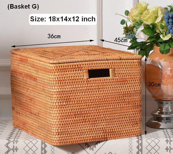 Woven Rectangular Storage Baskets, Rattan Storage Basket with Lid, Storage Baskets for Clothes, Extra Large Storage Baskets for Shelves-Grace Painting Crafts