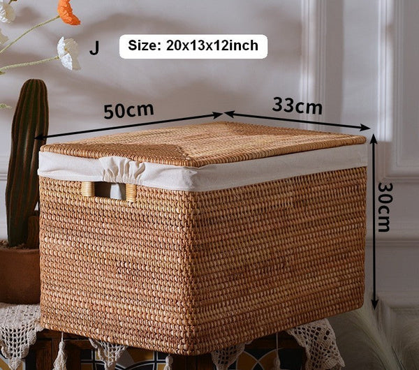 Wicker Rectangular Storage Basket with Lid, Extra Large Storage Baskets for Clothes, Kitchen Storage Baskets, Oversized Storage Baskets for Bedroom-Grace Painting Crafts