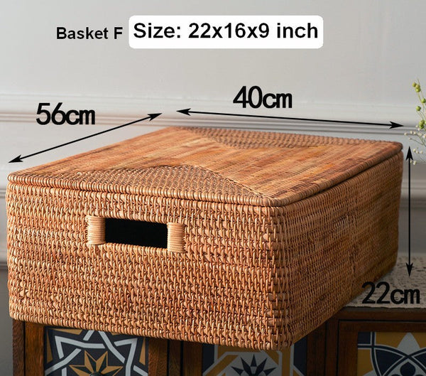 Rectangular Storage Basket with Lid, Rattan Basket, Storage Basket for Shelves, Storage Baskets for Bathroom, Bedroom Storage Baskets-Grace Painting Crafts