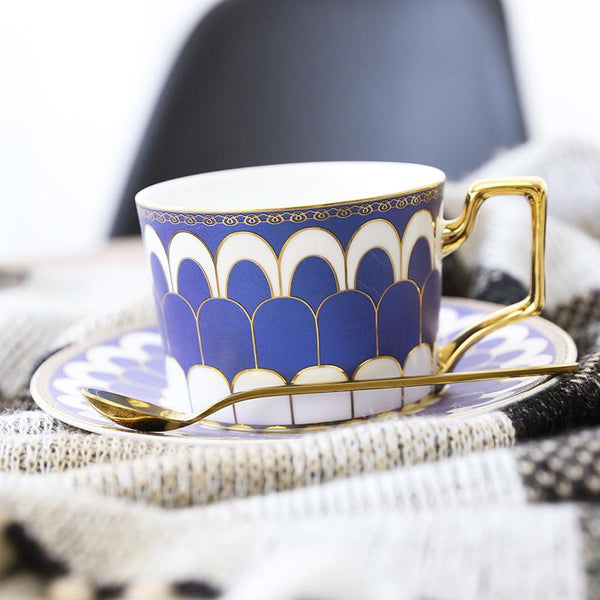 Elegant Porcelain Coffee Cups, Latte Coffee Cups with Gold Trim and Gift Box, British Tea Cups, Tea Cups and Saucers-Grace Painting Crafts