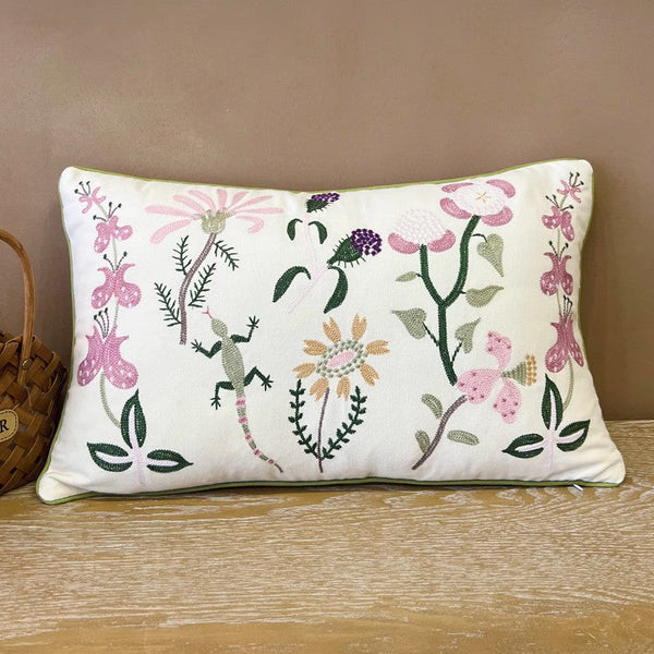 Embroider Flower Cotton Pillow Covers, Spring Flower Decorative Throw Pillows, Farmhouse Sofa Decorative Pillows, Flower Decorative Throw Pillows for Couch-Grace Painting Crafts