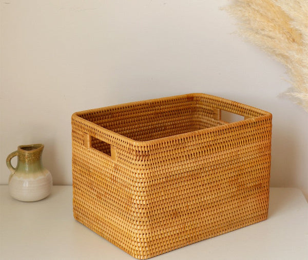 Extra Large Storage Baskets for Living Room, Storage Baskets for Clothes, Rectangular Storage Basket for Shelves, Woven Rattan Storage Basket for Kitchen-Grace Painting Crafts