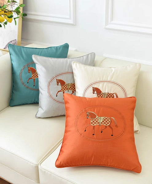 Modern Sofa Decorative Pillows, Embroider Horse Pillow Covers, Modern Decorative Throw Pillows, Horse Decorative Throw Pillows for Couch-Grace Painting Crafts