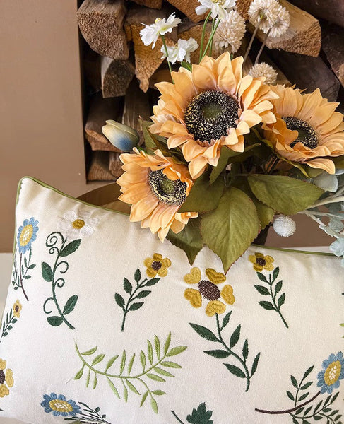 Farmhouse Decorative Throw Pillows, Spring Flower Sofa Decorative Pillows, Embroider Flower Cotton Pillow Covers, Flower Decorative Throw Pillows for Couch-Grace Painting Crafts