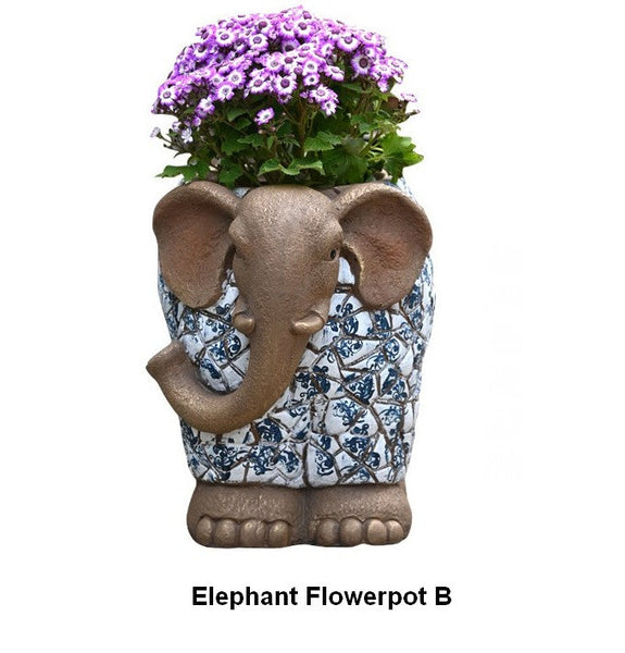 Unique Garden Flowerpot, Large Elephant Flowerpot, Resin Statue for Garden, Modern Animal Statue for Garden Ornaments, Villa Outdoor Decor Gardening Ideas-Grace Painting Crafts