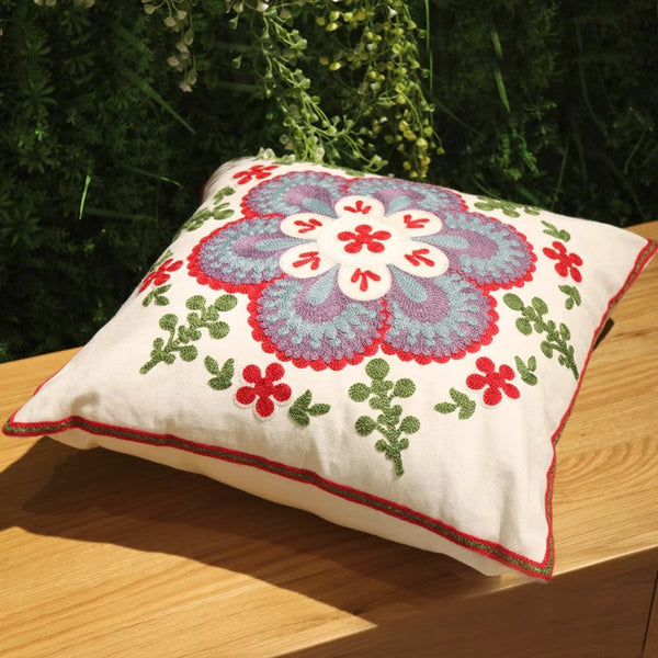 Flower Decorative Pillows for Couch, Sofa Decorative Pillows, Embroider Flower Cotton Pillow Covers, Farmhouse Decorative Throw Pillows-Grace Painting Crafts
