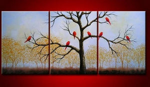 Landscape Painting, Bird Art Painting, 3 Piece Canvas Painting, Wall Art, Large Painting, Living Room Wall Art, Modern Art, Tree of Life Painting-Grace Painting Crafts