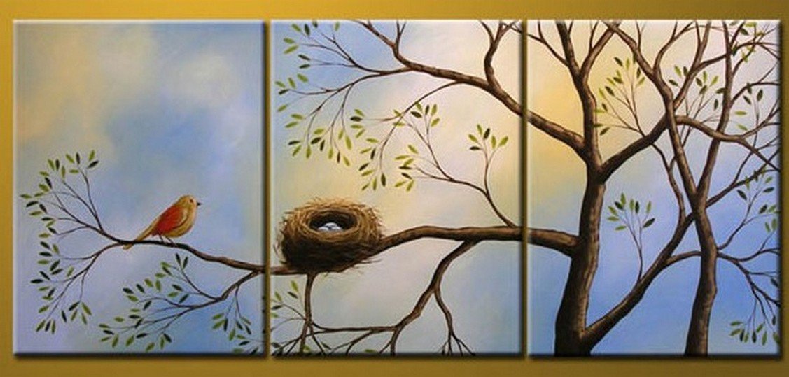 Bird Art, Canvas Painting, Modern Art, 3 Piece Wall Art, Abstract Painting, Tree of Life Painting-Grace Painting Crafts