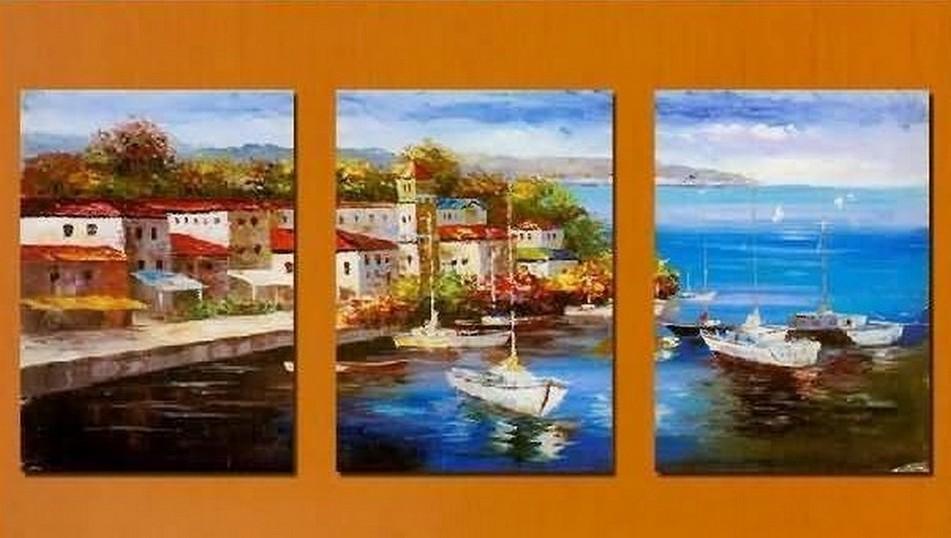 Mediterranean Sea, Boat Painting, Canvas Painting, Wall Art, Landscape Painting, Modern Art, 3 Piece Wall Art, Abstract Painting, Wall Hanging-Grace Painting Crafts