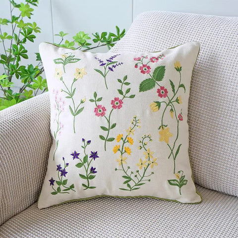 Farmhouse Sofa Decorative Pillows, Embroider Flower Cotton Pillow Covers, Spring Flower Decorative Throw Pillows, Flower Decorative Throw Pillows for Couch-Grace Painting Crafts