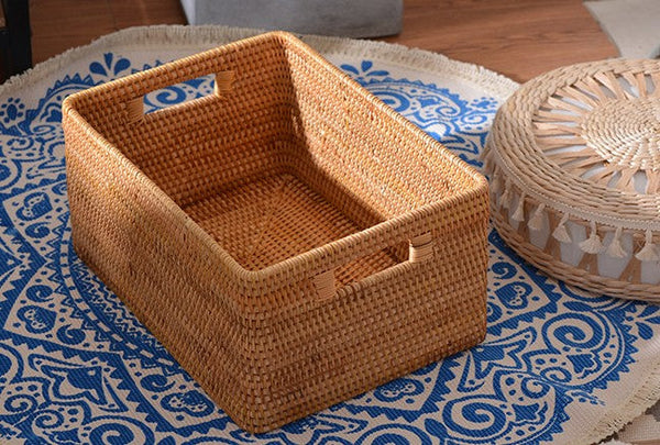 Woven Storage Baskets, Rectangular Storage Baskets, Rattan Storage Basket for Shelves, Kitchen Storage Baskets, Storage Baskets for Bathroom-Grace Painting Crafts