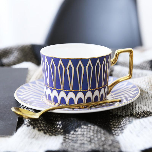 British Tea Cups, Coffee Cups with Gold Trim and Gift Box, Elegant Porcelain Coffee Cups, Tea Cups and Saucers-Grace Painting Crafts