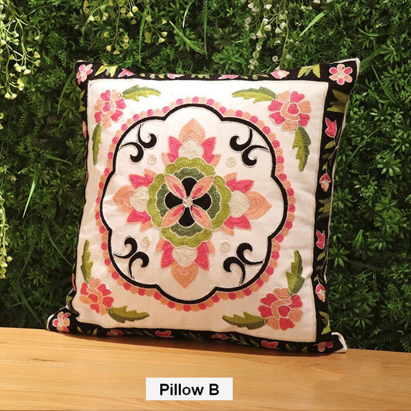 Sofa Decorative Pillows, Embroider Flower Cotton Pillow Covers, Cotton Flower Decorative Pillows, Farmhouse Decorative Throw Pillows for Couch-Grace Painting Crafts