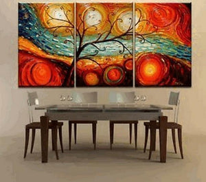 Acrylic Canvas Painting, 3 Piece Canvas Painting, Modern Paintings for Dining Room, Tree of Life Painting, Colorful Tree Painting-Grace Painting Crafts