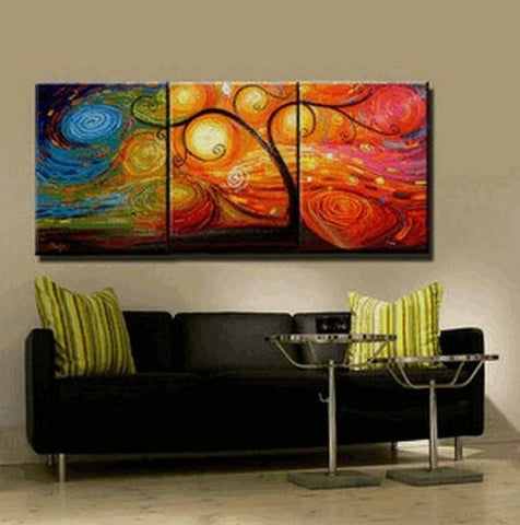 Abstract Painting, Canvas Painting, Living Room Wall Art, 3 Piece Canvas Art, Tree of Life Painting, Colorful Tree-Grace Painting Crafts