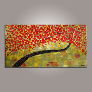 Painting on Sale, Canvas Art, Red Flower Tree Painting, Abstract Art Painting, Dining Room Wall Art, Art on Canvas, Modern Art, Contemporary Art-Grace Painting Crafts
