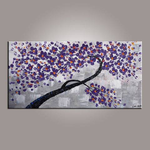Painting on Sale, Purple Flower Tree Painting, Abstract Art Painting, Dining Room Wall Art, Art on Canvas, Modern Art, Contemporary Art-Grace Painting Crafts