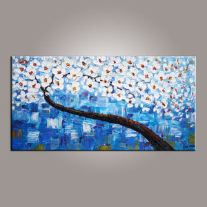 Canvas Art, Blue Flower Tree Painting, Abstract Painting, Painting on Sale, Dining Room Wall Art, Art on Canvas, Modern Art, Contemporary Art-Grace Painting Crafts