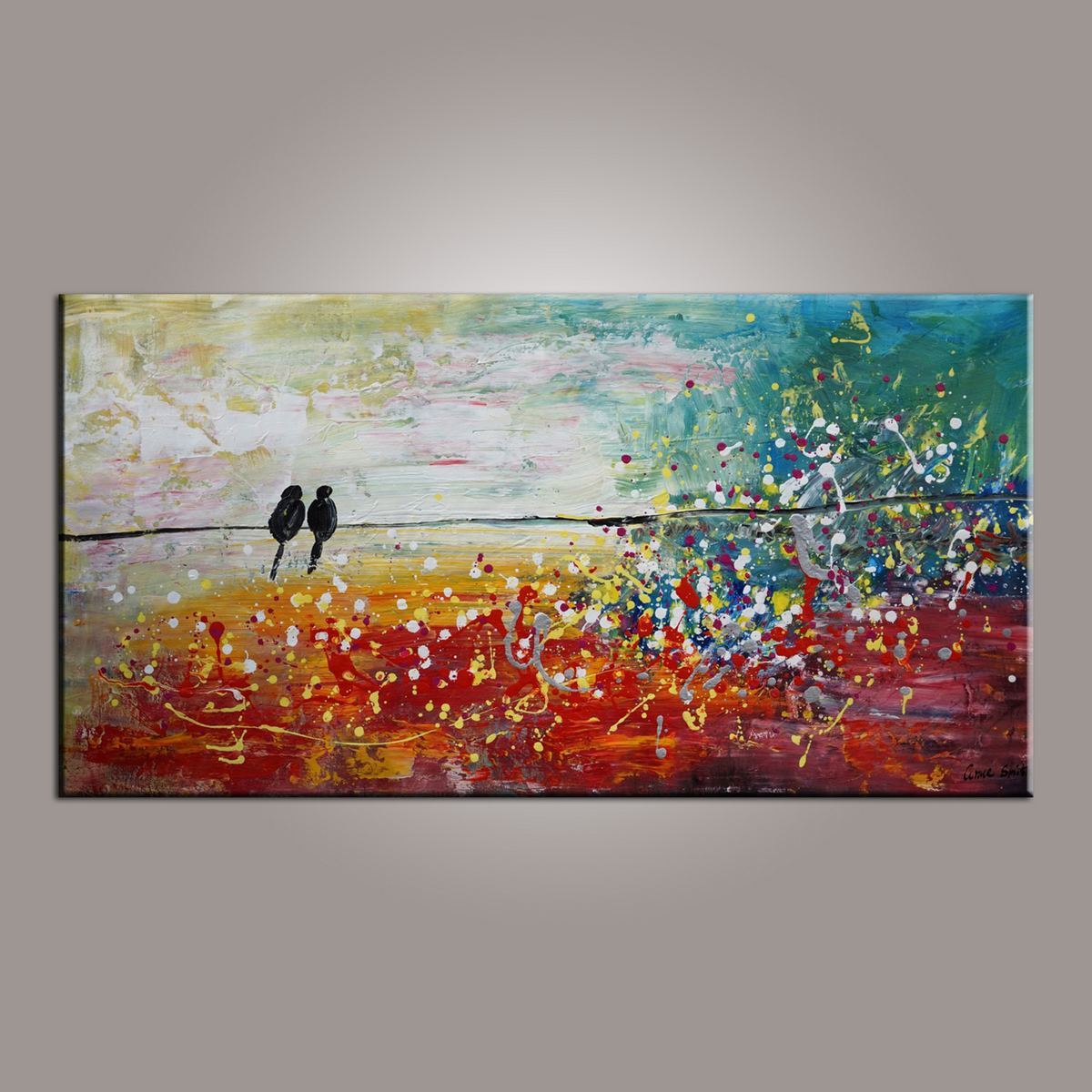 Living Room Wall Art, Canvas Art, Love Birds Painting, Modern Art, Painting for Sale, Contemporary Art, Flower Art, Abstract Art-Grace Painting Crafts