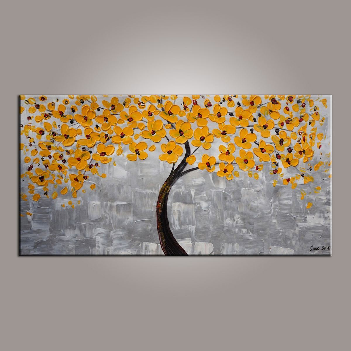 Painting on Sale, Yellow Flower Tree Painting, Tree of Life Abstract Painting, Art on Canvas-Grace Painting Crafts