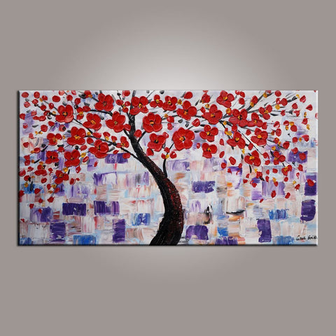 Canvas Art, Red Flower Tree Painting, Abstract Painting, Painting on Sale, Dining Room Wall Art, Art on Sale, Modern Art, Contemporary Art-Grace Painting Crafts
