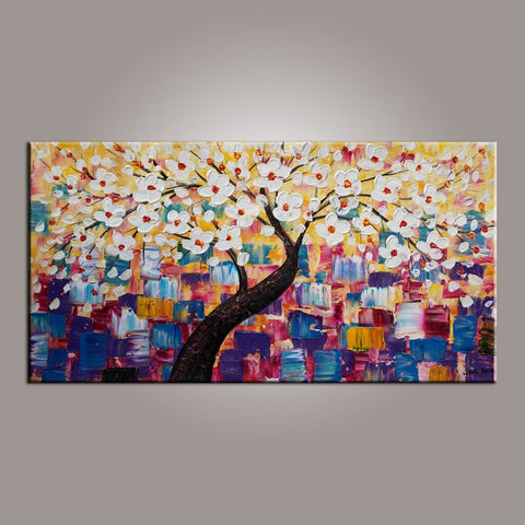 Painting on Sale, Canvas Art, Flower Tree Painting, Abstract Art Painting, Living Room Wall Art, Art on Canvas, Modern Art, Contemporary Art-Grace Painting Crafts