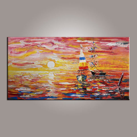 Contemporary Art, Boat Painting, Modern Art, Art Painting, Abstract Art, Living Room Wall Art, Canvas Art, Art for Sale-Grace Painting Crafts