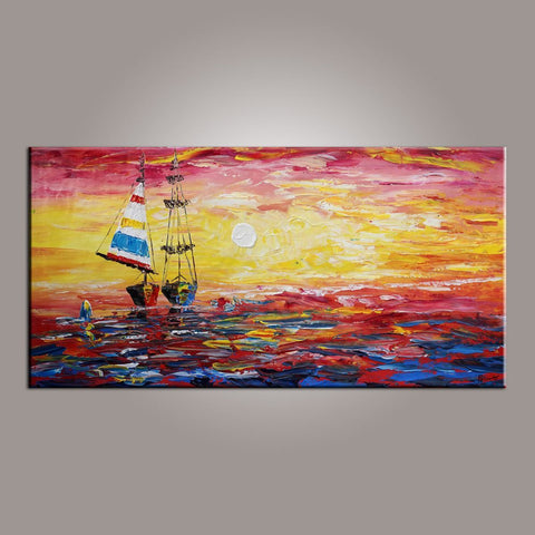 Dining Room Wall Art, Canvas Art, Art for Sale, Contemporary Art, Boat Painting, Modern Art, Art Painting, Abstract Art-Grace Painting Crafts