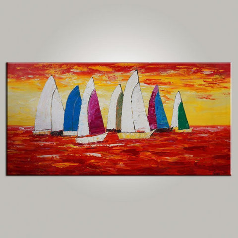 Abstract Art, Painting for Sale, Contemporary Art, Sail Boat Painting, Canvas Art, Living Room Wall Art, Modern Art-Grace Painting Crafts