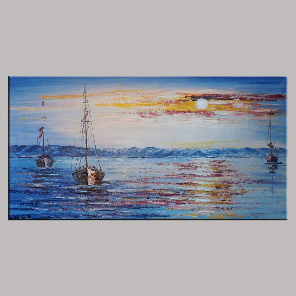 Wall Art, Sail Boat Art, Abstract Art Painting, Abstract Landscape Painting, Canvas Wall Art, Bedroom Wall Art, Canvas Art, Modern Art, Contemporary Art-Grace Painting Crafts