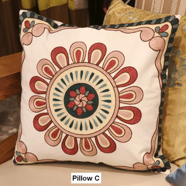 Modern Sofa Pillows for Couch, Embroider Flower Cotton Pillow Covers, Cotton Flower Decorative Pillows, Farmhouse Decorative Sofa Pillows-Grace Painting Crafts