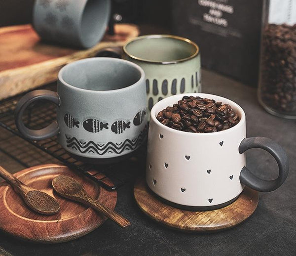 Latte Coffee Cup, Ceramic Coffee Mug, Handmade Pottery Coffee Cup, Large Coffee Cup, Large Tea Cup-Grace Painting Crafts