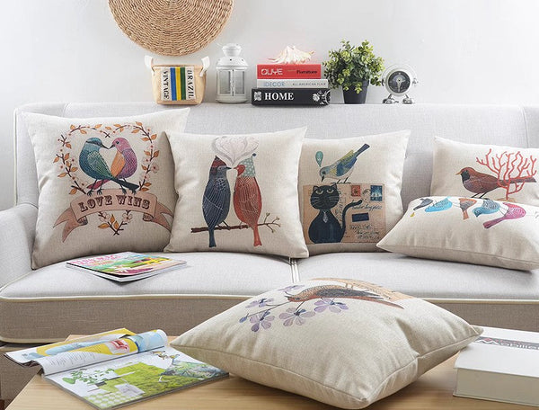Modern Sofa Decorative Pillows for Children's Room, Singing Birds Decorative Throw Pillows, Love Birds Throw Pillows for Couch, Decorative Pillow Covers-Grace Painting Crafts